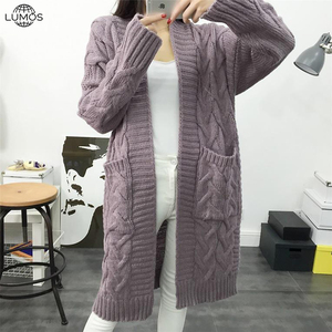 Suéter <span class=keywords><strong>Cárdigan</strong></span> <span class=keywords><strong>Largo</strong></span> de Punto con Abertura Frontal para Mujer, Moda Otoño-Invierno, Venta al Por Mayor - Product Image 2
