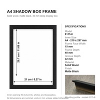Cadre en Bois Massif A4 Personnalisé Effet Ombre 3D, Cadre Photo Noir Mat, Boîte à Souvenirs pour Fleurs Séchées, Décoration Intérieure