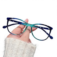 Lunettes de vue unisexe papillon œil-de-chat dégradé bleu-vert en TR90 ultra-légères anti-lumière bleue avec monture à verres transparents