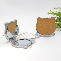 Handheld Double-Sided Cork Compact Makeup Mirror Factory Wholesale Cat-Shaped Pocket Mirror Portable and Personalized