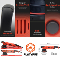 Polisseuse orbitale double action PLATYPUS 5 pouces 1000W, course 8mm, pour voiture, batterie Li-ion, double tension, prise EU