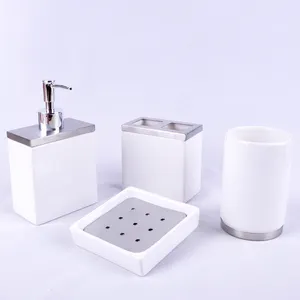 High Class Hotel Wholesale Bath Set Ceramic Bathroom Accessories Set 4pcs White