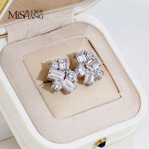 Pendientes de diamantes de oro blanco de 18 quilates Messi Jewelry MSE-834 para mujer - Product Image 1