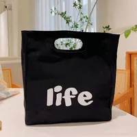 Sac à déjeuner isotherme personnalisé en toile avec doublure en aluminium, fermeture éclair et poignée découpée pour le travail, l'école ou les pique-niques