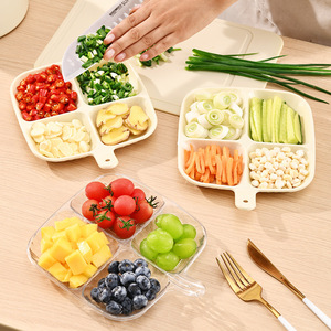 Assiette de service à quatre compartiments avec poignée, plat à condiments multifonctionnel pour accompagnements et collations, blanc crème transparent - Product Image 2
