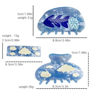 Fermacapelli Artigianale in Acetato Blu Ghiaccio con Elementi Girasole/Luna/Donna, Stile Europeo Americano per Donna - San Valentino, Matrimonio - Product Image 6