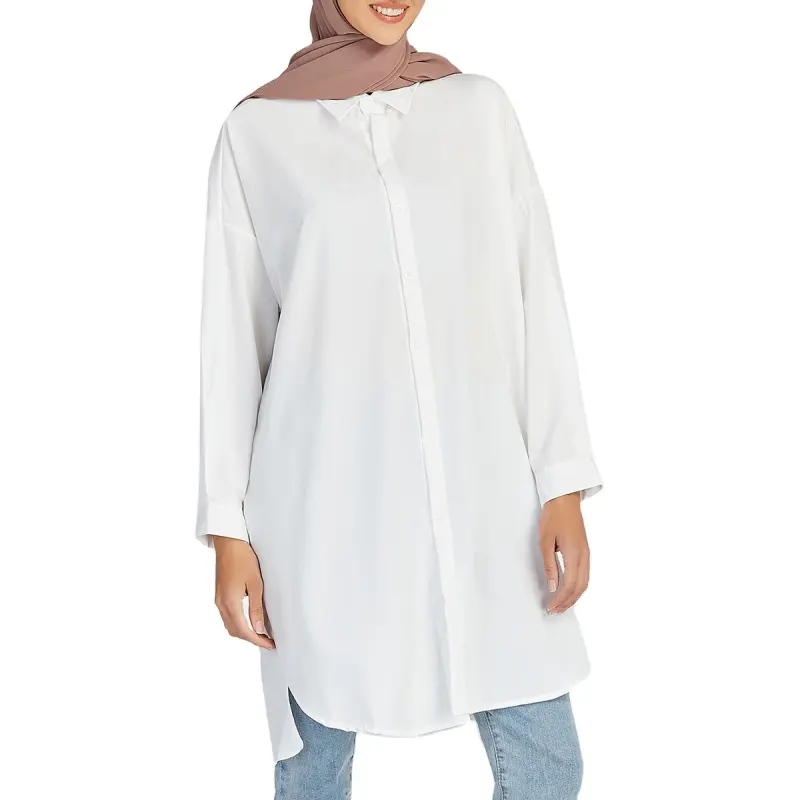 女性のイスラム教徒の控えめなブラウス & シャツのためのカジュアルなアラビックプレーンロングチュニック