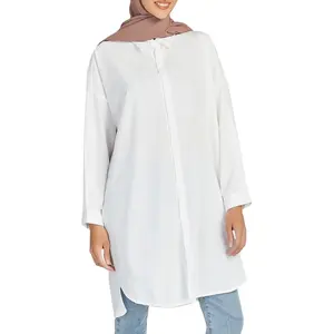 Kadınlar için rahat arapça düz uzun tunikler müslüman mütevazı bluzlar ve gömlekler