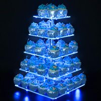 Support et présentoir pour cupcakes, en acrylique, 4 niveaux, présentoir à Dessert, Bar de fête, décoration lumineuse LED, pour mariage et anniversaire