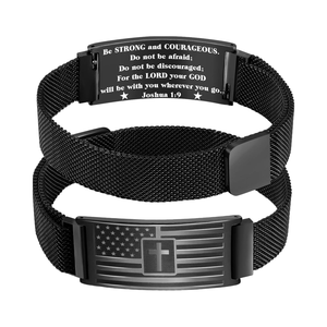 Fervia Flag Cross Bible Versseユニセックス流行の調節可能なステンレス鋼ブレスレットインスピレーションを与えられるクリスチャンリストバンド宗教的 - Product Image 1