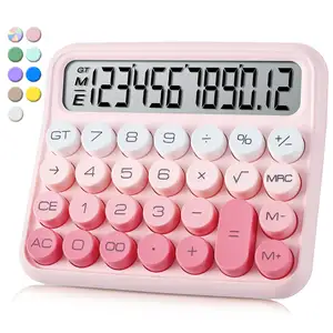 Mechanische Schakelaar Calculator, Roze Rekenmachine Schattige 12-cijferige Grote Lcd-Scherm En Knoppen, Rekenmachine Met Groot Lcd-Scherm