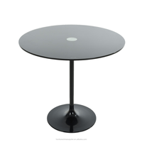 Table à manger moderne Tulip avec plateau en verre et base en aluminium blanc, table ronde RT-526