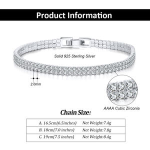 RINNTIN SB118 Damen Funkelndes 925er Sterlingsilber 2-reihiges Tennisarmband mit weißen Zirkonia, 4mm Breite, 6,5 - 7,5 Zoll - Product Image 2