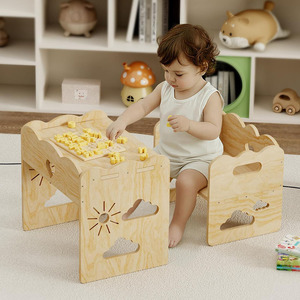 Wooden children's <b>study</b> table, cross-border creative Montessori children's weaning table and <b>chair</b> set, solid wood baby play - Product Image 1