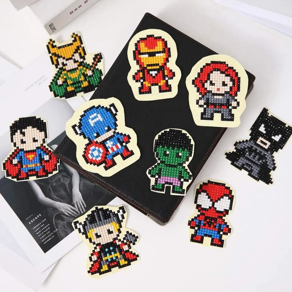 Diamond Painting Stickers Kits for Kids,5D Hero Diamond Art Mosaic Stickers by Numbers Kits - 9 Pieces