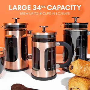 Kingze 34oz 1000ml théière en verre borosilicate écologique en acier inoxydable résistant à la chaleur Portable presse française <span class=keywords><strong>cafetière</strong></span> - Product Image 2