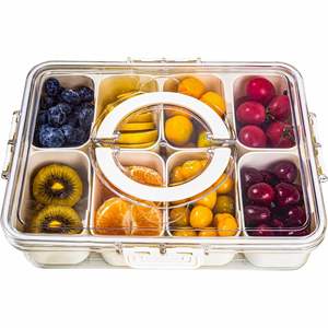 8 Compartments Divided PET Serving Tray Lid Handle Dustproof Freshness Preservation Portable Snack Box <b>Containers</b> Veggie Candy - Product Image 1