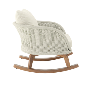 Silla Mecedora de Mimbre Beige con Cojines Suaves de Poliéster y Estructura de Madera Resistente, Muebles de Jardín Portátiles para Exteriores - Product Image 4