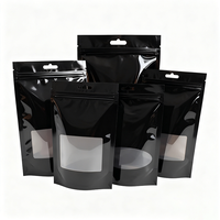 Sac d'emballage alimentaire refermable avec fermeture éclair, sac en plastique noir de qualité alimentaire, pochette debout avec fenêtre transparente
