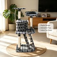 Arbre à chat multi-niveaux gris avec empreintes de pattes, poteaux en sisal, condo et perchoir en peluche avec jouet suspendu, mobilier d'intérieur pour chatons