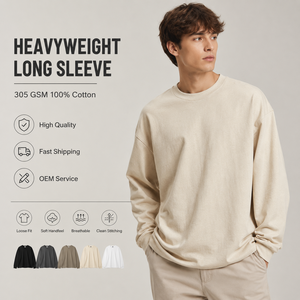 รับผลิตเสื้อยืดแขนยาวผู้ชายไซส์ใหญ่ ผ้าฝ้ายพรีเมียม 300 กรัม แบบ OEM ODM ออกแบบเอง พิมพ์ลาย ขายส่งจำนวนมาก - Product Image 1