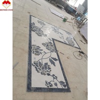 Carrelage mural de luxe en marbre bleu, Sodalite, fleur, jet d'eau, motifs de médaillon