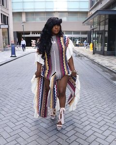 Abito Lungo Sexy con <span class=keywords><strong>Maniche</strong></span> <span class=keywords><strong>Corte</strong></span> Arricciate, Lavorato a <span class=keywords><strong>Maglia</strong></span>, Stampa a Righe e Spacco - Product Image 4