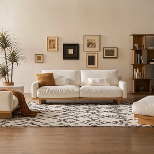 Nhật Bản Phong Cách 2 Chỗ Ngồi Vải Trắng Cắt Sofa Đặt Đơn Giản Đồ Nội Thất Phòng Khách Với Gỗ Modular Chân Góc Vị Trí - Product Image 1