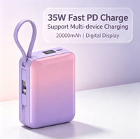 Batterie externe Li-Polymère 20000mAh, charge rapide PD 35W, mini chargeur portable, affichage numérique, OEM ODM, logo personnalisé, vente en gros d'usine