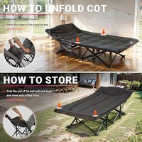 Lit de camping robuste avec coussin épais rembourré, support croisé pour les jambes, poche latérale