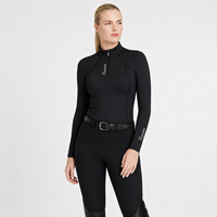 Chemise d'équitation pour femmes avec logo personnalisé, fermeture éclair 1/4, coutures plates, respirante, sous-vêtement de sport équestre