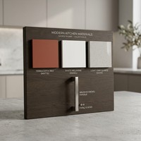 Meubles de cuisine modulaires modernes sur mesure avec portes en verre mélaminé, plan de travail en quartz artificiel et stratifié, intégrés et complets