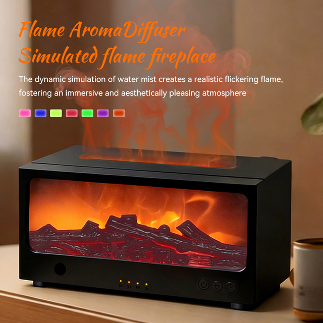 EU US Hot Sale Unique Fireplace Aromatherapy Machine 7 Colors Flame Fire Aroma Humidifier Desktop Essential Oil Diffuser