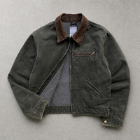 Veste en toile vintage délavée sur mesure, style streetwear, grande taille, fermeture éclair, veste de travail en toile épaisse pour homme