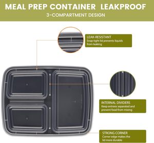 Microwave BPA Free Takeaway Plastic Carton to Go Food Containers with Lids 1 2 3 Compartment Meal Prep <b>Lunch</b> <b>Box</b> - Product Image 3