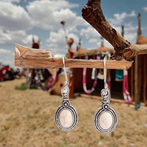 XIN-EAR0007 बोहेमियन सफेद भैंस कछुए पत्थर के साथ हल्के धातु - Product Image 6