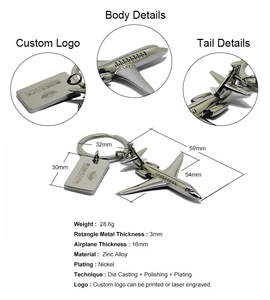 Tùy Chỉnh Thiết Kế Hot Bán 3D Hình Dạng Máy Bay Móc Chìa Khóa Mô Hình Hợp Kim Kẽm Khắc Trống Kim Loại Thăng Hoa Máy Bay Máy Bay Keychain - Product Image 5