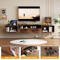 Meuble TV flottant 60'' avec prise électrique et USB, console murale pour téléviseur avec tiroirs de rangement, étagère murale flottante moderne