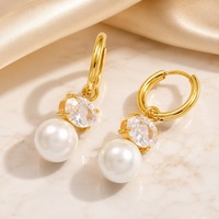 Boucles d'oreilles pendantes élégantes SUMMLY en zircon et perles, plaquées or 18 carats, en acier inoxydable hypoallergénique, pour femmes, pour tous les jours et les soirées