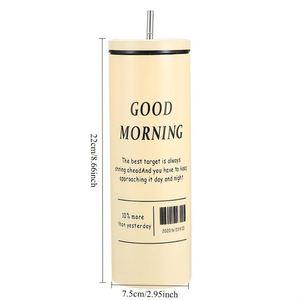 แก้วน้ำสแตนเลสทรงสกินนี่ขนาด 20 ออนซ์ ลาย Good Morning Iced Americano พร้อมฝาปิดและหลอดดูด เหมาะสำหรับกาแฟและเครื่องดื่มเย็น - Product Image 3