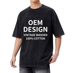 Camiseta de Hombre al por Mayor de Fábrica, OEM, Personalizada con Impresión DTG, Logotipo, Estilo Vintage Lavado, Algodón Grueso, Tallas Grandes, Corte Holgado - Product Image 1