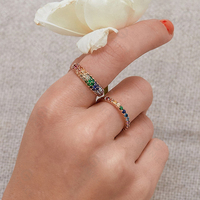 Gemnel joyería moda Arco Iris diamante banda gema piedra 925 anillo de banda de plata