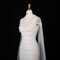 Robe de soirée longue Sharon Said SS523 avec cape écharpe, manches à volants et sequins, pour femme, idéale pour les invitées de mariage et les fêtes
