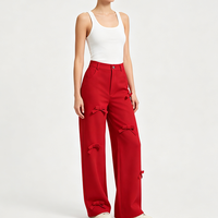 Pantalon décontracté plissé à taille haute pour femme, coupe droite, avec nœud et bouton, taille élastique, anti-plis, séchage rapide, respirant
