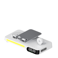 Chargeur sans fil magnétique 7-en-1 avec support, horloge, lumière LED, port Type-C pour téléphones mobiles, montres intelligentes, écouteurs