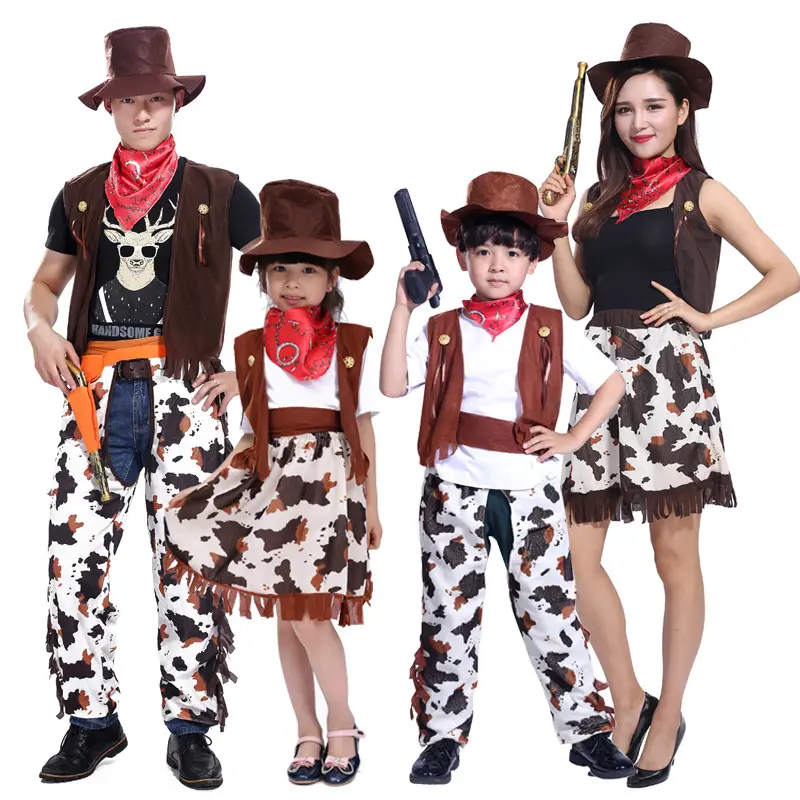 Halloween Masquerade Cosplay Parent-Child Dress Classic Western Cowboy Dress Up Costumes for Adults and Kids