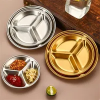 Assiette à tremper en acier inoxydable, petite assiette ronde, assiette d'assaisonnement pour barbecue coréen, assiette à grille dorée, assiette à aromatiser pour marmite chaude