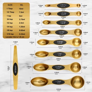 Juego de 8 Cucharas Medidoras Magnéticas Apilables de Acero Inoxidable Dorado, de Doble Cara, con Nivelador - Product Image 5