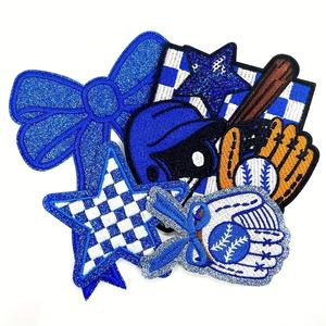 Tema de beisebol Ferro no <span class=keywords><strong>Patch</strong></span> Set Blue Helmet Glove Star Bow Bordado Applique para DIY Jacket Roupas Sacos Decoração - Product Image 1