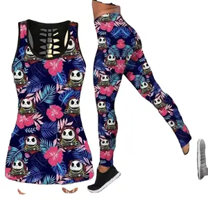 Jack Sally skull cartoon clothes Yoga Set women's fitness running two-piece suit